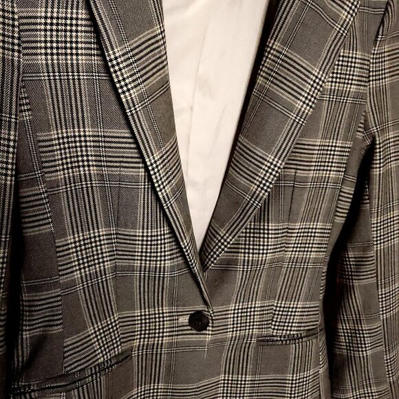 H&M Womens Black White Plaid Blazer 2 - Picture 3 of 9